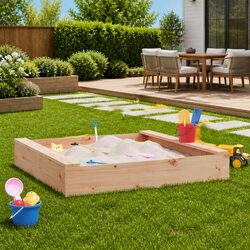 Sturdy Pine Wood Sandbox with Seating for Kids