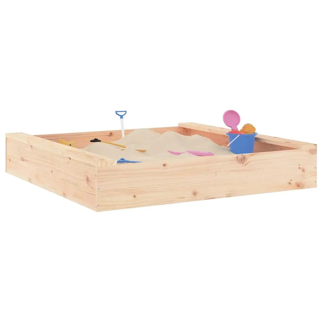 Wooden Sandbox Solid Pine Wood Square Brown Outdoor Play Sand Pit with Seats