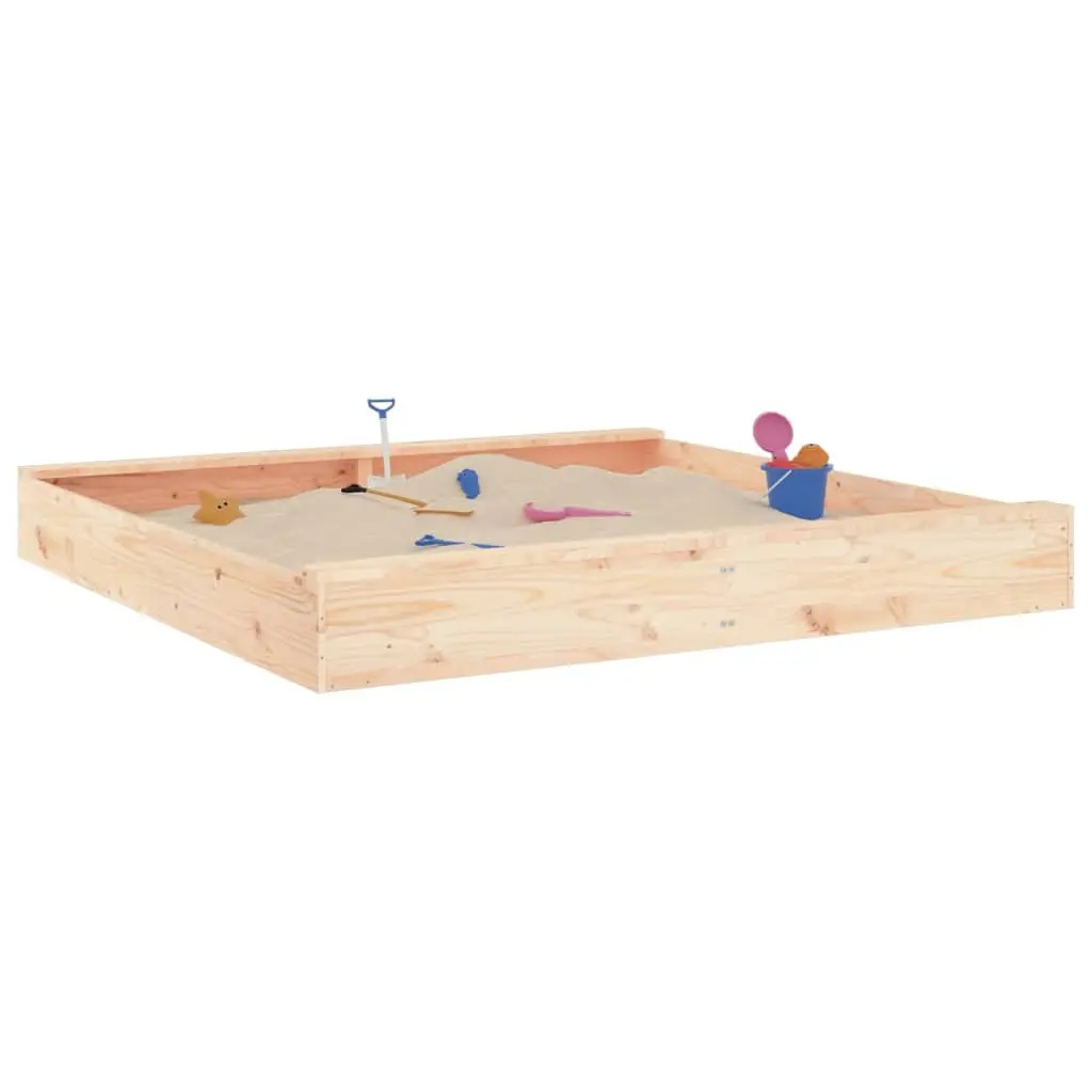 Wooden Sandbox with Seats Square Solid Pine Wood Outdoor Play Equipment
