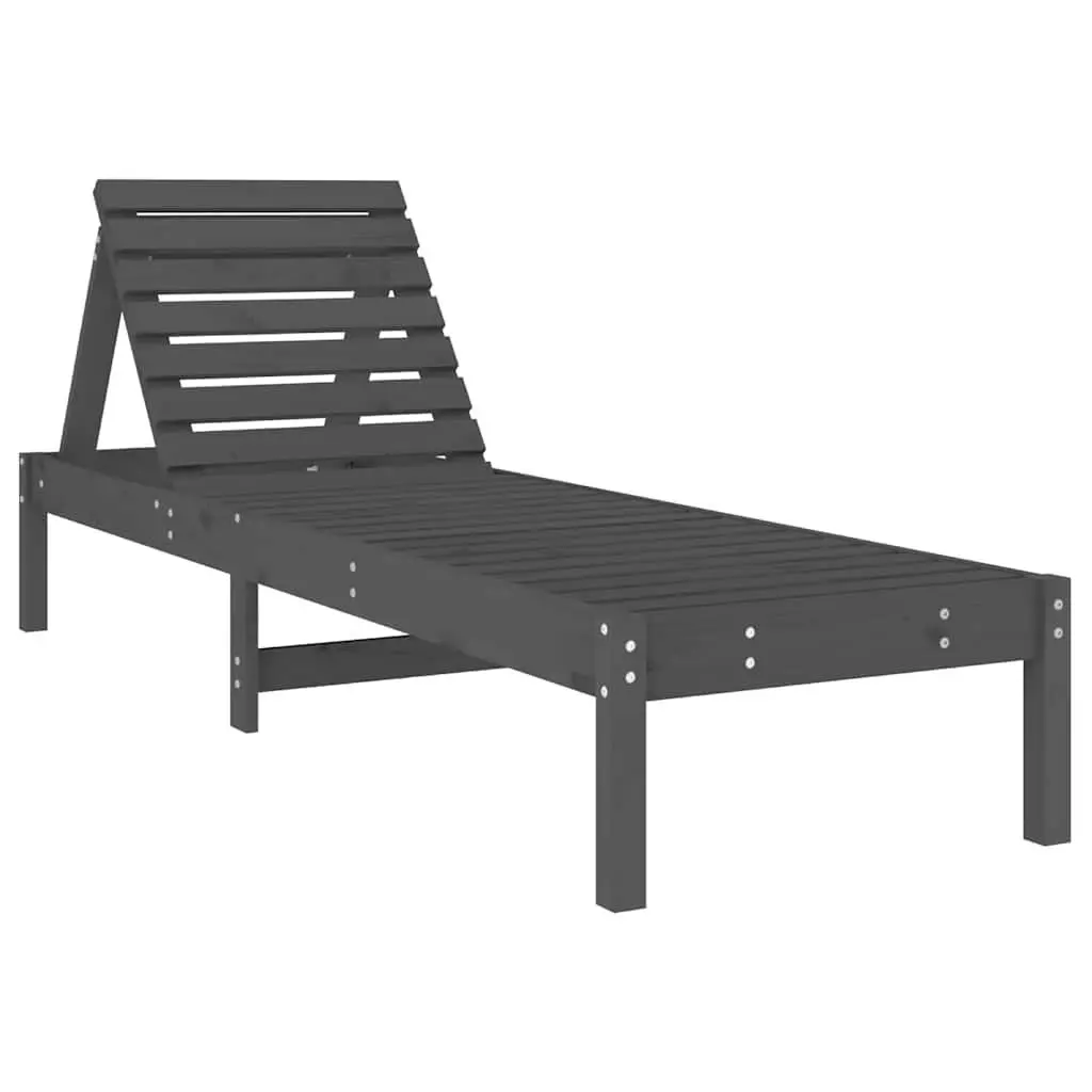 Sun Loungers Solid Pine Wood Grey Adjustable Backrest 2 Piece Outdoor Garden Patio Chairs