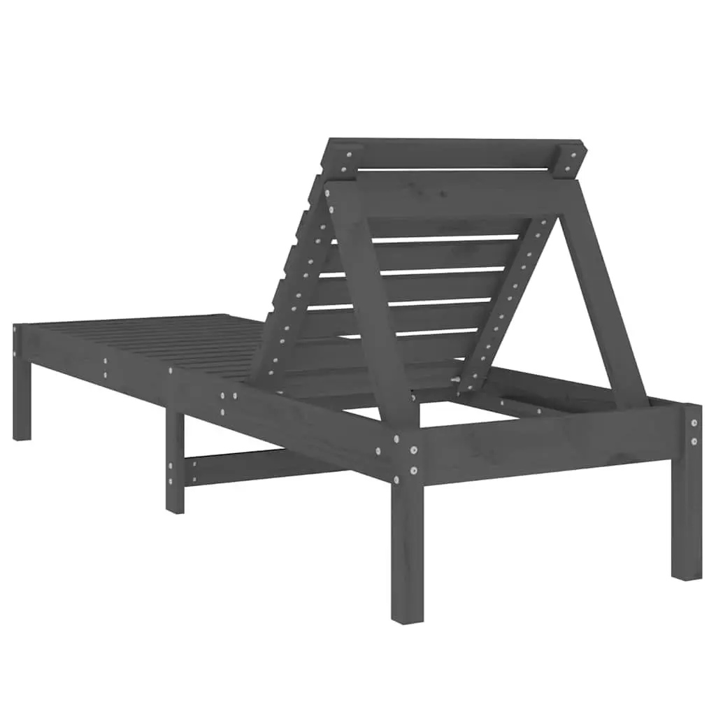 Sun Loungers Solid Pine Wood Grey Adjustable Backrest 2 Piece Outdoor Garden Patio Chairs