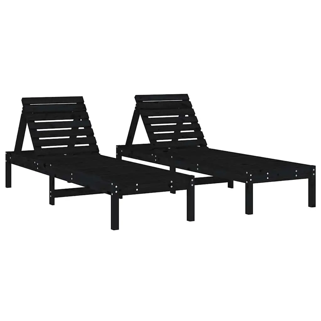 Sun Loungers Solid Pine Wood 199.5 x 60 x 74 cm Black 2 pcs Outdoor Garden Patio Reclining Chair