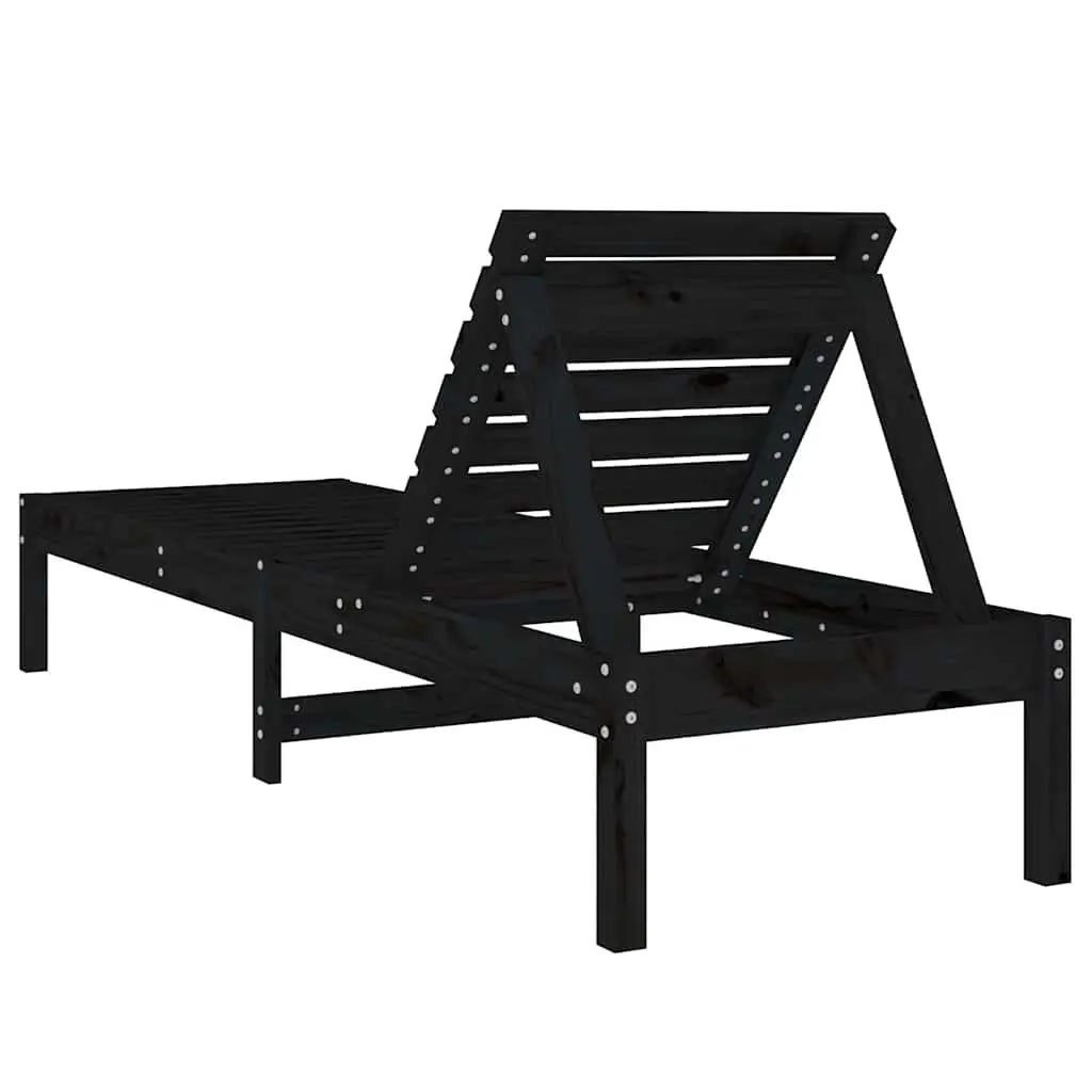 Sun Loungers Solid Pine Wood 199.5 x 60 x 74 cm Black 2 pcs Outdoor Garden Patio Reclining Chair