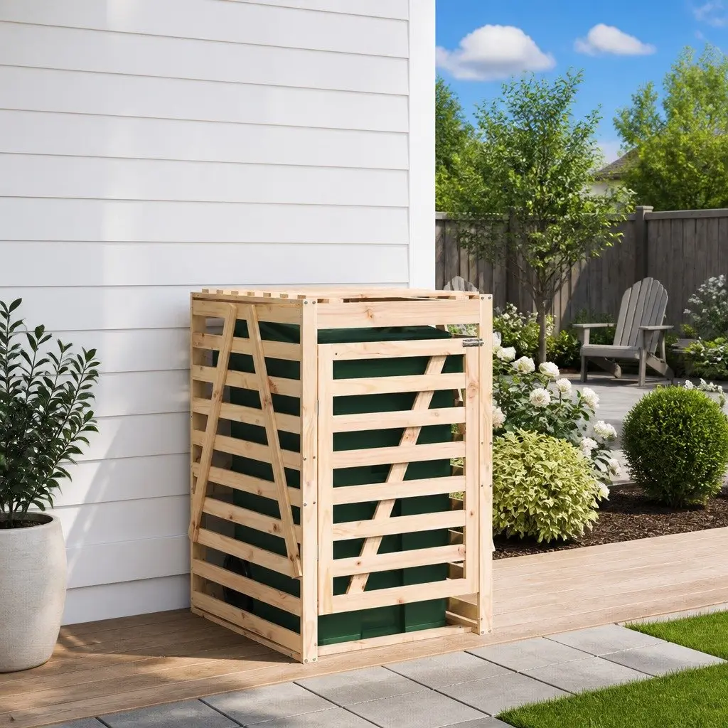 Solid Wood Pine Garden Waste Container Enclosure
