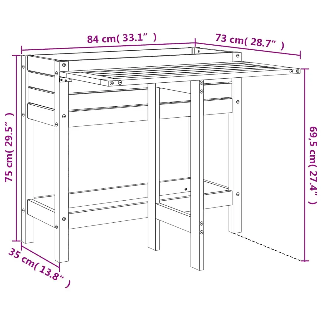 Solid Wood Garden Planter with Folding Tabletop
