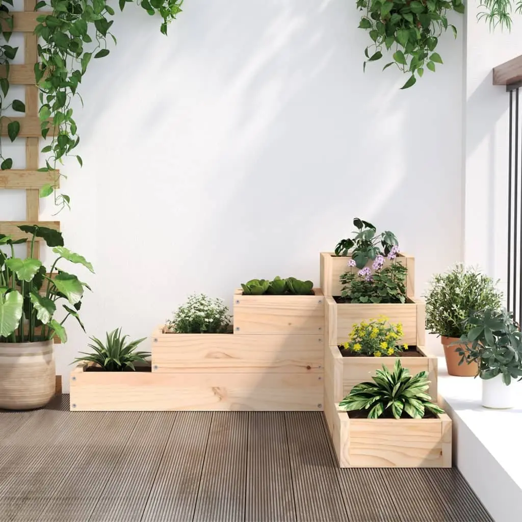 Garden Planter 4-Tier Wooden Flower Plant Box Corner L-Shaped Outdoor Patio Deck