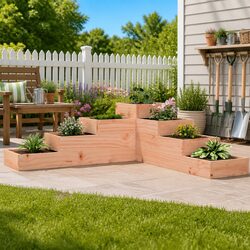 L-Shaped 4-Tier Wooden Garden Planter for Outdoor Use