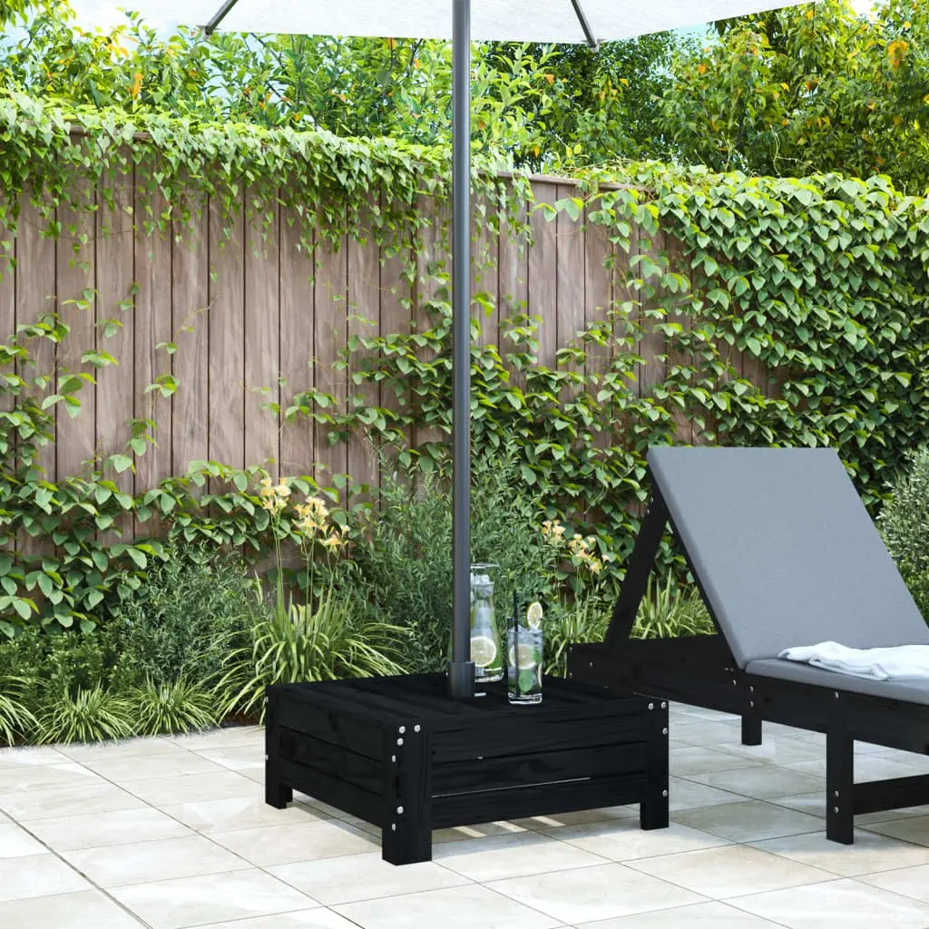 Black Solid Pine Wooden Parasol Base Cover & Table