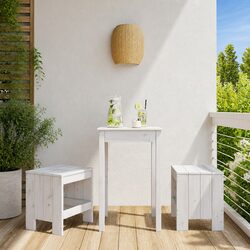 Outdoor Garden Stools 2 pcs White Solid Wood Pine Patio Seating Footrest