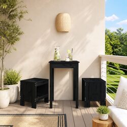Black Solid Pine Wood Garden Stools - 2 pcs for Patio