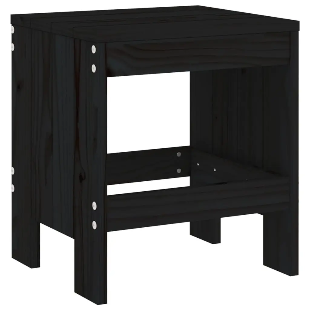 Outdoor Garden Stools 2 pcs Black Solid Pine Wood Backless Patio Seating