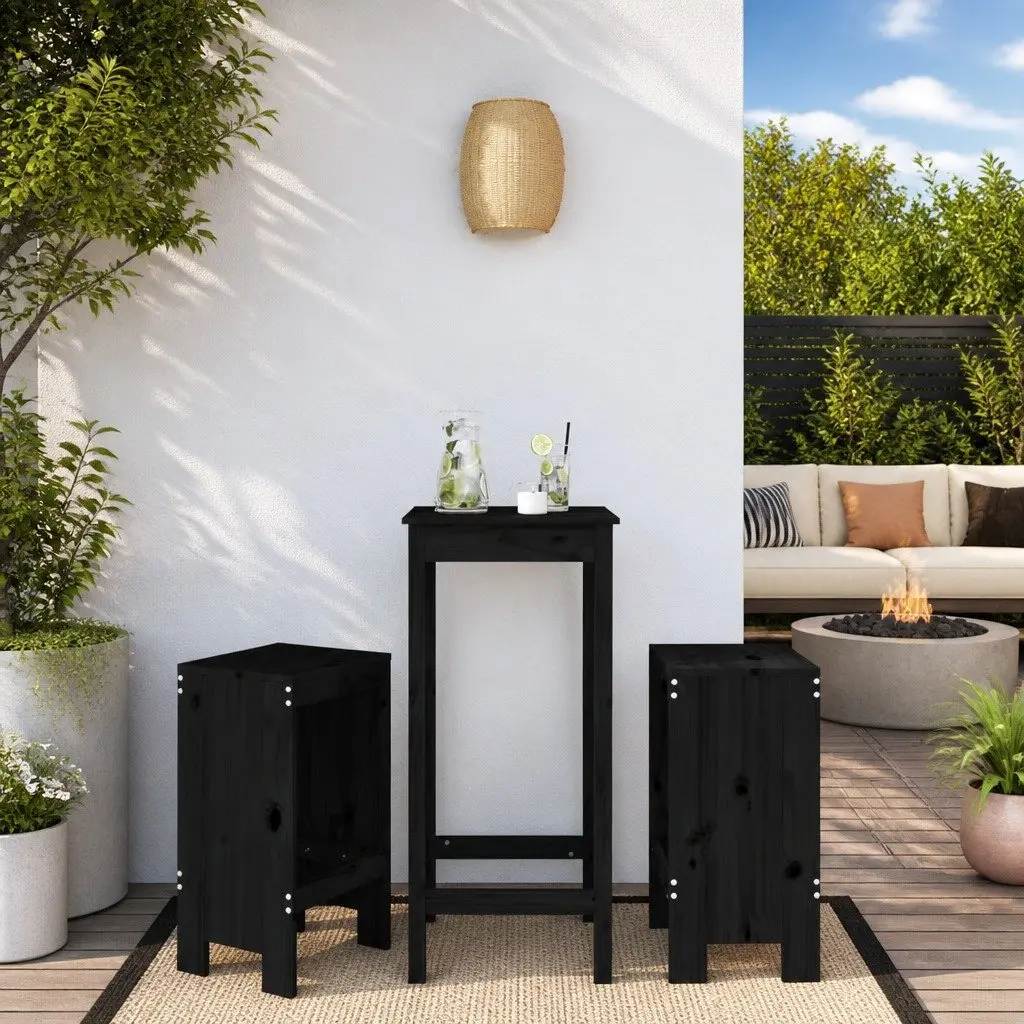 Bar Stools Solid Pine Wood 40x36x75 cm Black 2 pcs Outdoor Patio Balcony Chairs