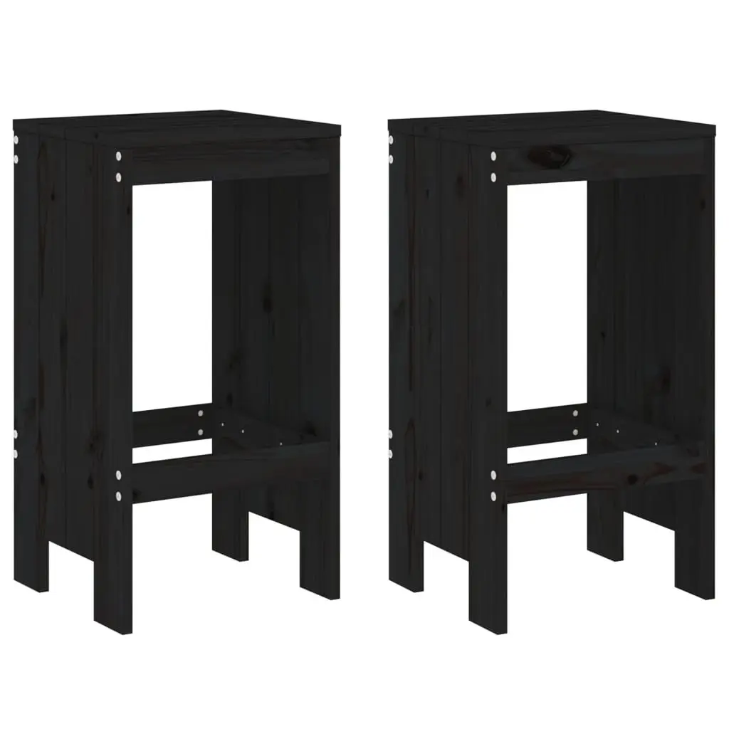 Bar Stools Solid Pine Wood 40x36x75 cm Black 2 pcs Outdoor Patio Balcony Chairs