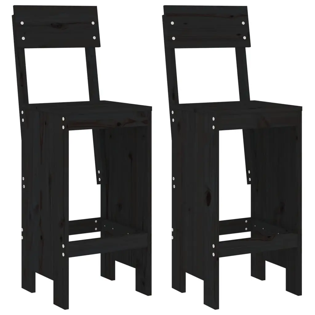 Black Solid Pine Wood Bar Stools Set of 2