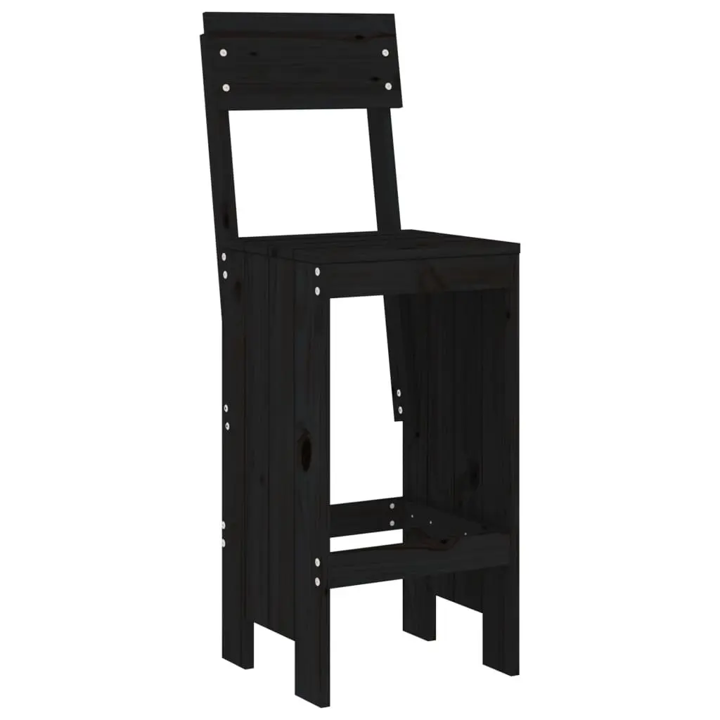 Black Solid Pine Wood Bar Stools Set of 2