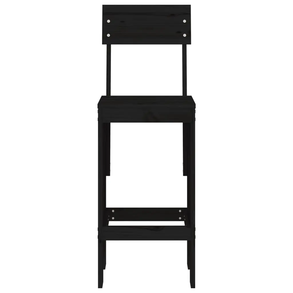Black Solid Pine Wood Bar Stools Set of 2