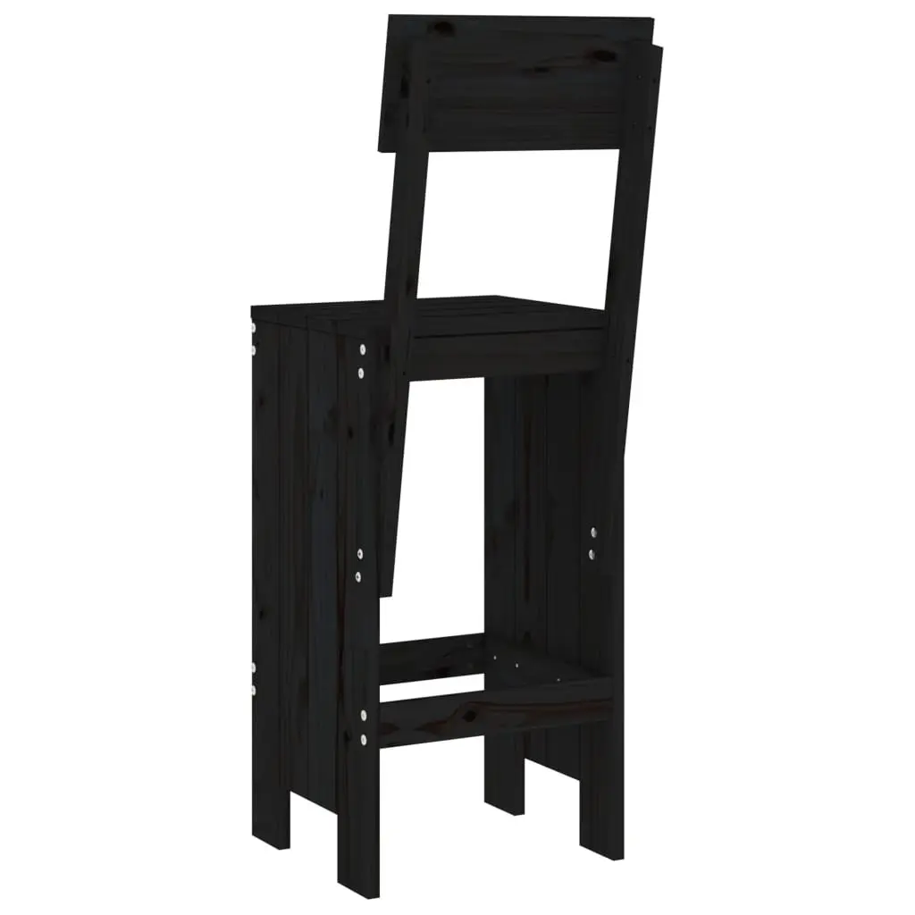 Black Solid Pine Wood Bar Stools Set of 2