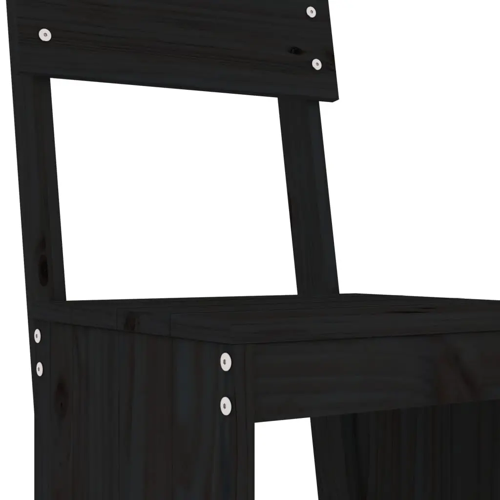 Black Solid Pine Wood Bar Stools Set of 2