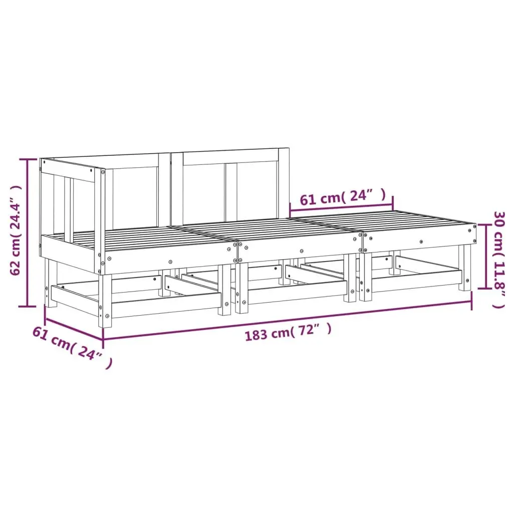 Solid Wood 3 Piece Outdoor Lounge Set