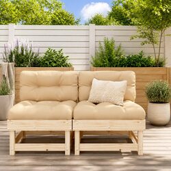 Outdoor Sectional Sofa Middle Unit with Cushions Solid Pine Wood Garden Patio