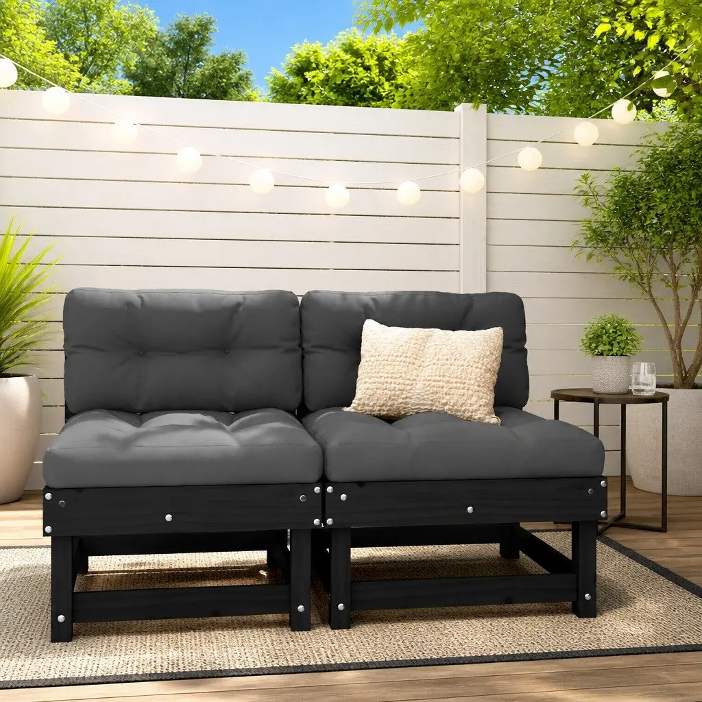 Black Outdoor Middle Sofa with Cushions