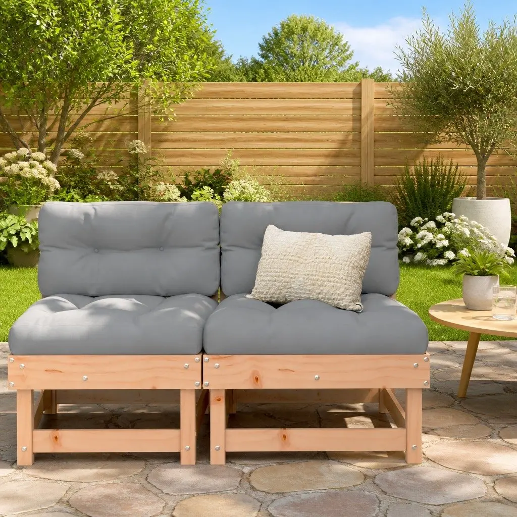 Middle Sofa Solid Douglas Wood Brown Modular Outdoor Seating with Cushions