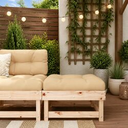 Wooden Garden Footstool with Cushion for Outdoor Relaxation
