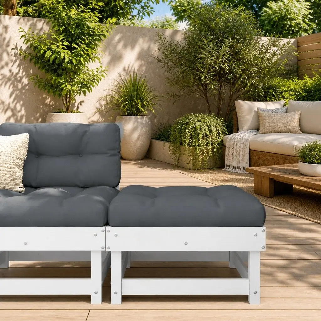 White Garden Footstool with Cushion for Outdoor Relaxation
