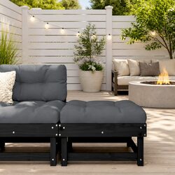 Black Wooden Garden Footstool with Padded Cushion