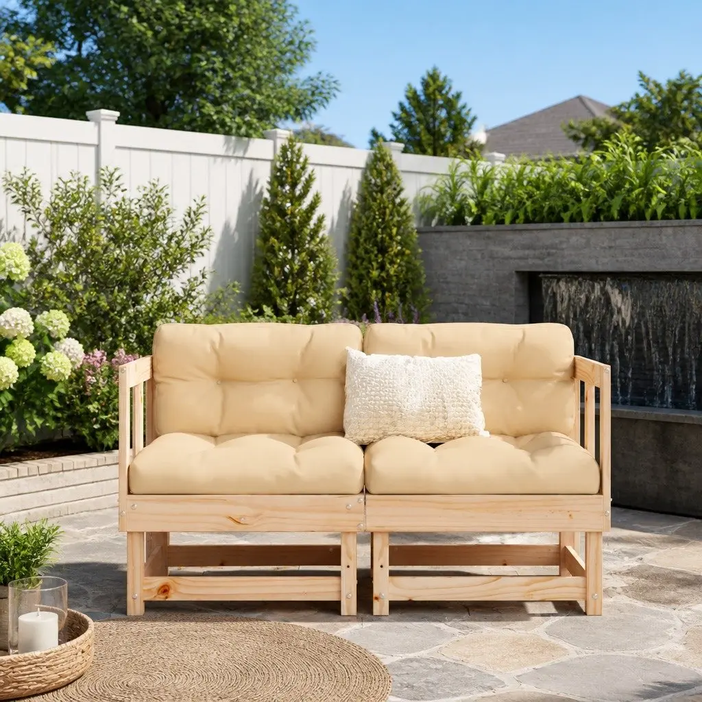 Corner Sectional Sofa Solid Pine Wood 2 pcs Brown with Cushions