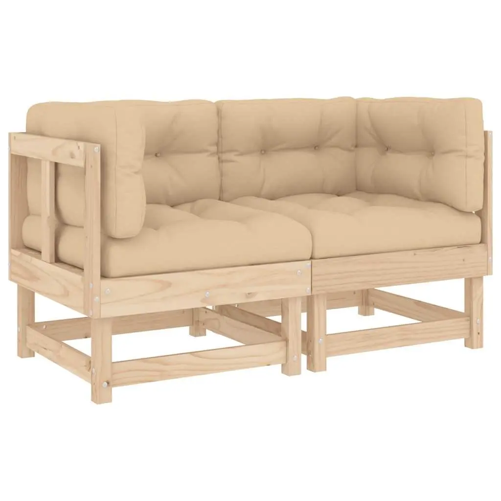 Corner Sectional Sofa Solid Pine Wood 2 pcs Brown with Cushions
