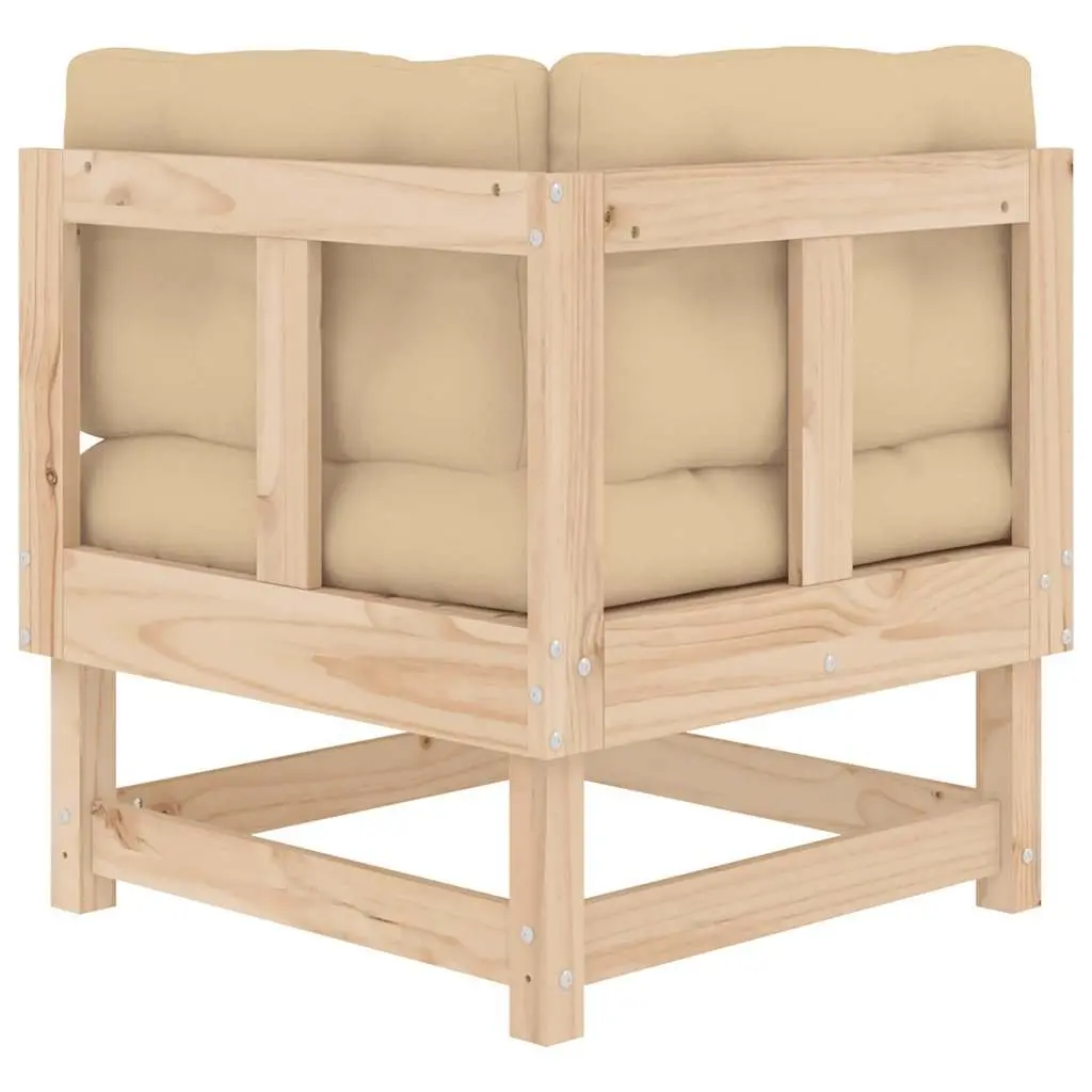Corner Sectional Sofa Solid Pine Wood 2 pcs Brown with Cushions