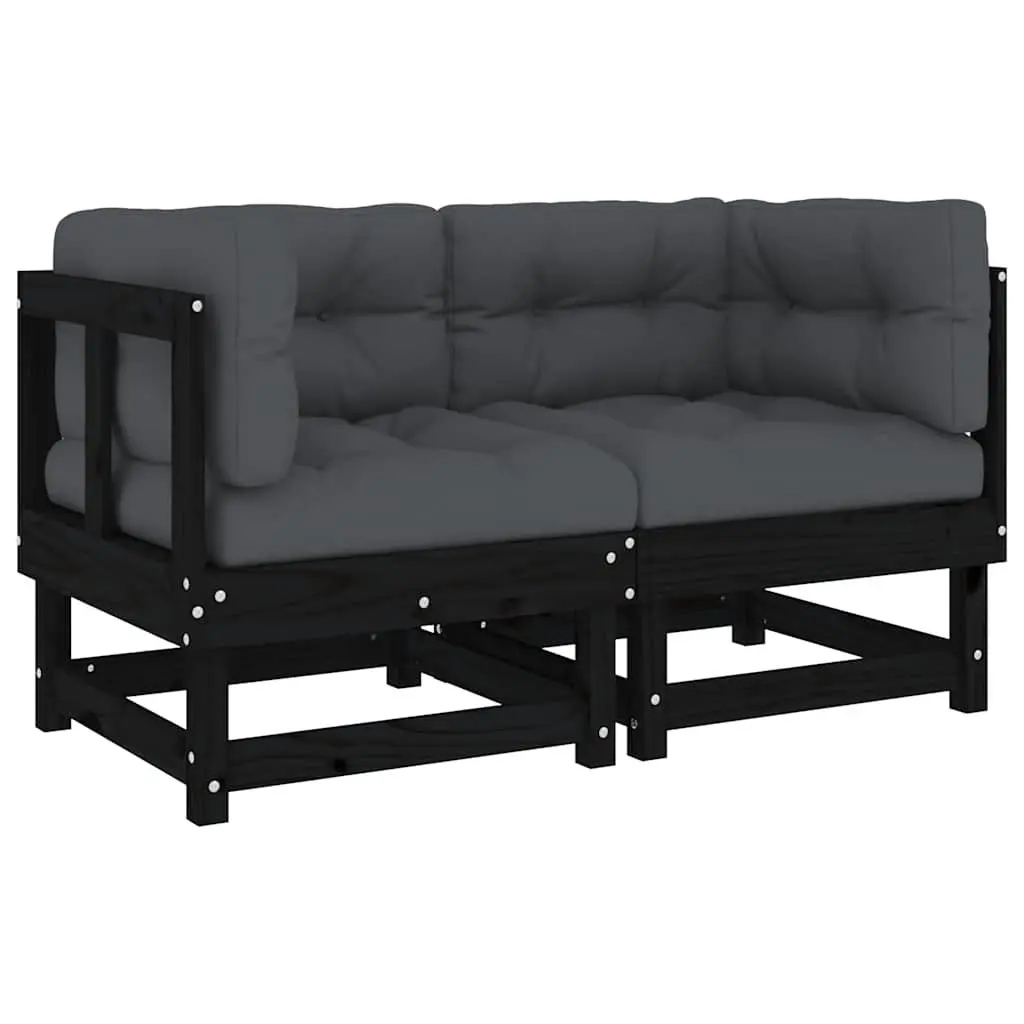 Black Wooden Corner Sectional Sofa Set