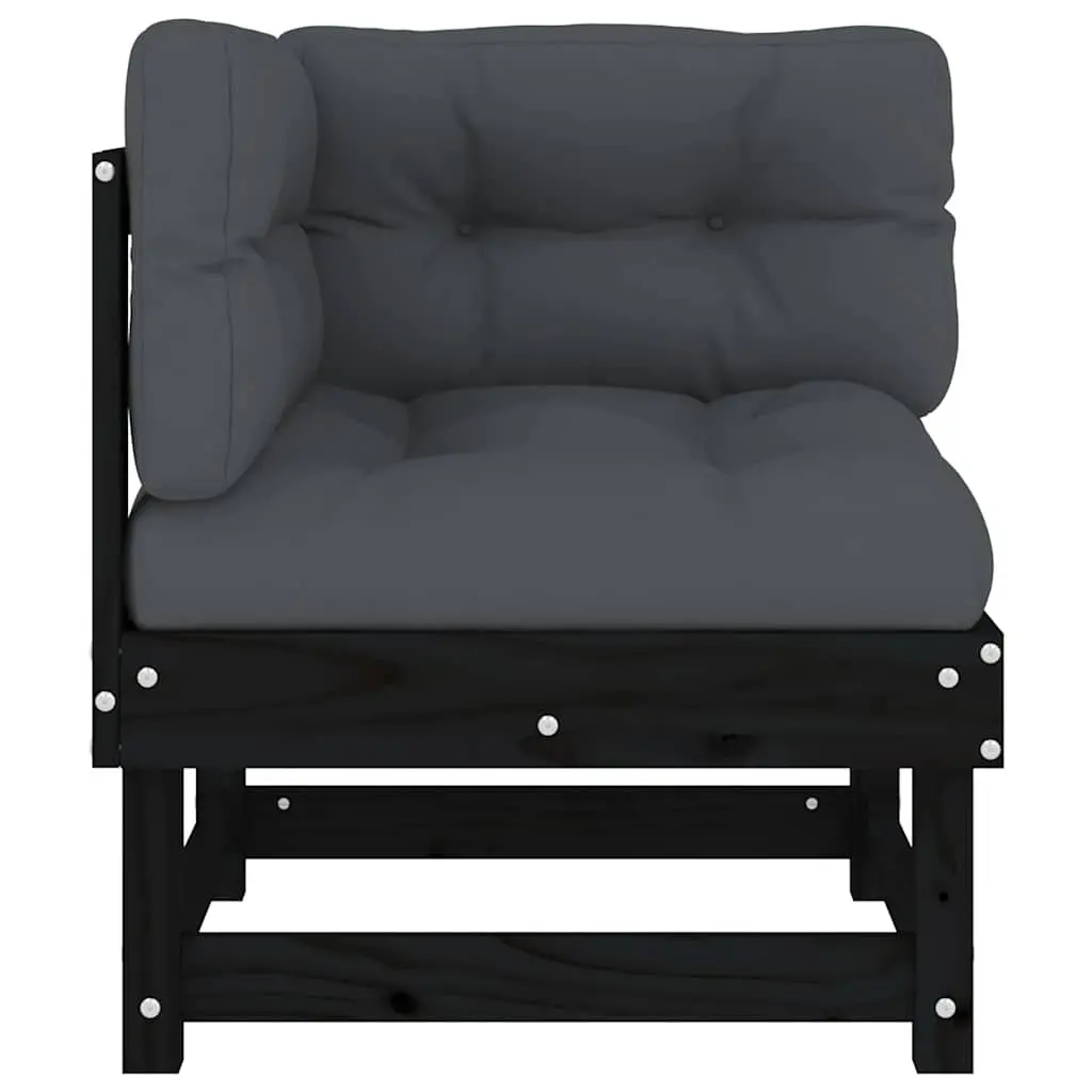 Black Wooden Corner Sectional Sofa Set