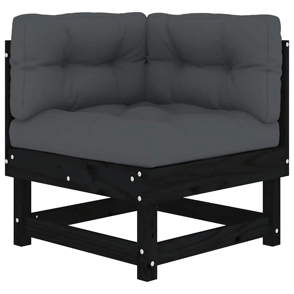 Black Wooden Corner Sectional Sofa Set