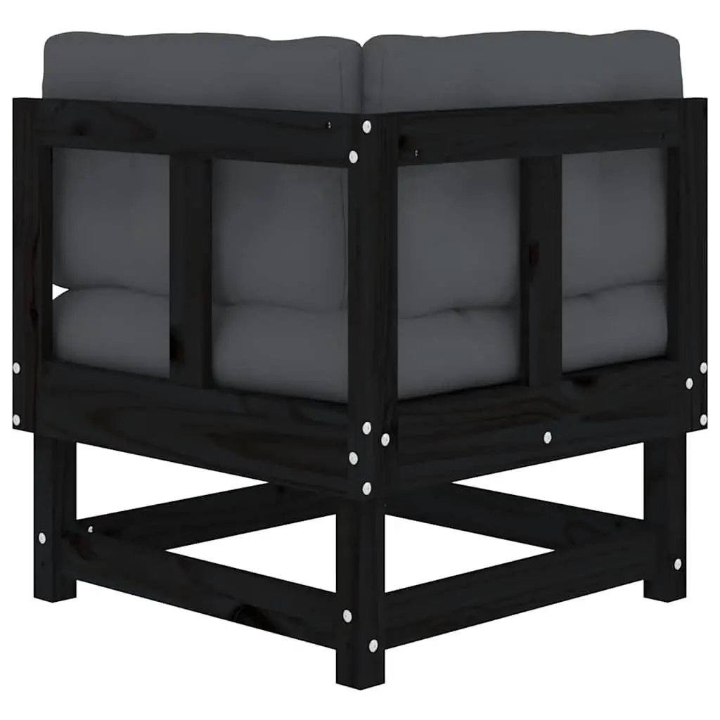 Black Wooden Corner Sectional Sofa Set