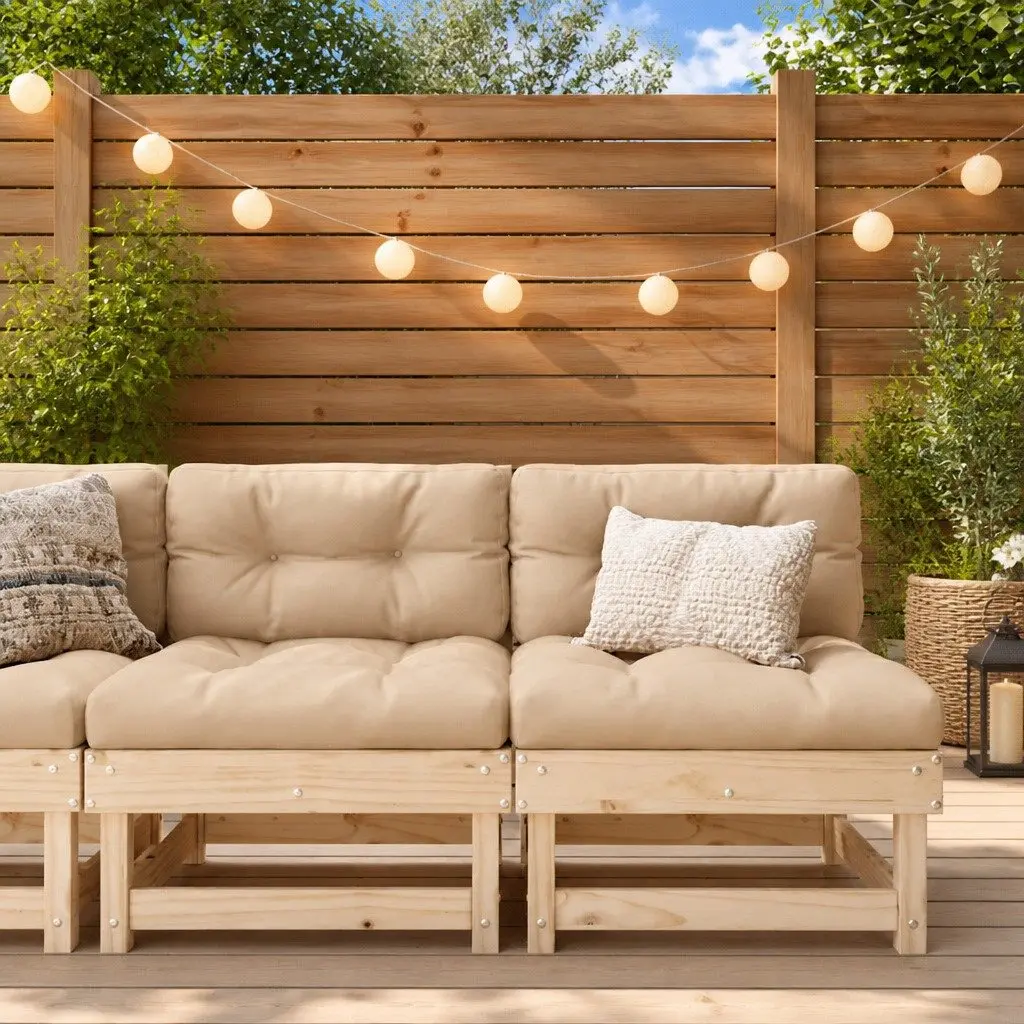 Outdoor Middle Sofas with Cushions 2 pcs Pine Wood