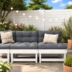 Outdoor Sectional Middle Sofas 2 pcs White Solid Pine Wood Garden Patio Seating