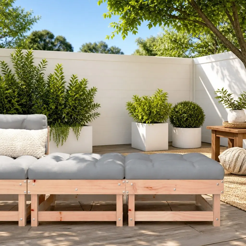 Wooden Garden Footstools with Cushions 2pc Set