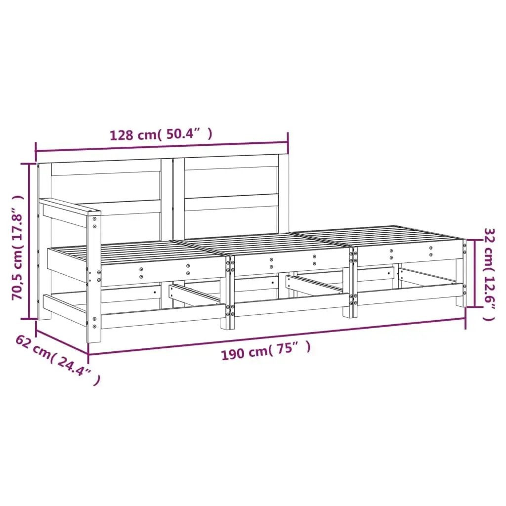 3 Piece Wooden Outdoor Sectional Sofa Set