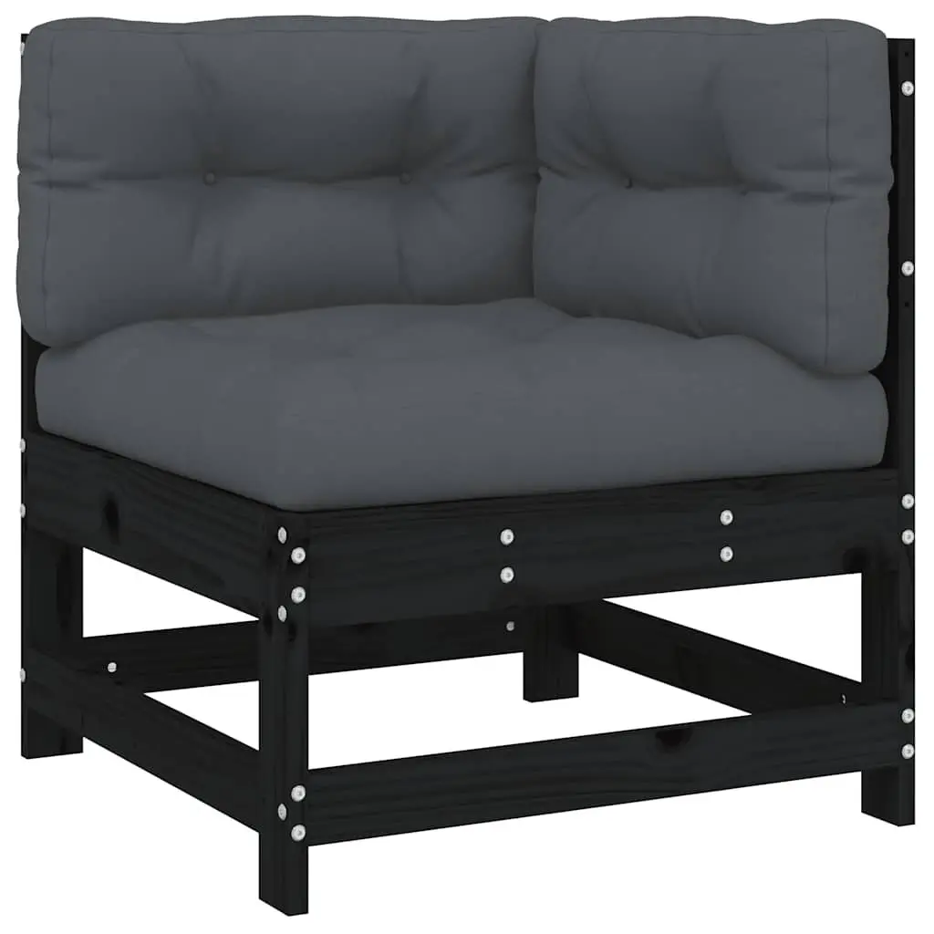 Corner Sofa with Cushions Black Solid Wood Pine Outdoor Patio Garden Sectional