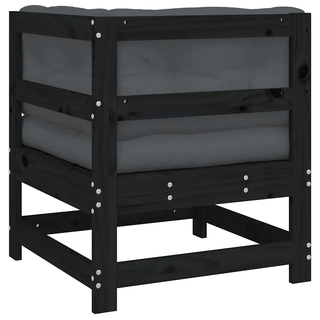 Corner Sofa with Cushions Black Solid Wood Pine Outdoor Patio Garden Sectional