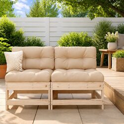 Outdoor Sectional Middle Sofa Solid Wood Pine Frame Cushions Garden Patio
