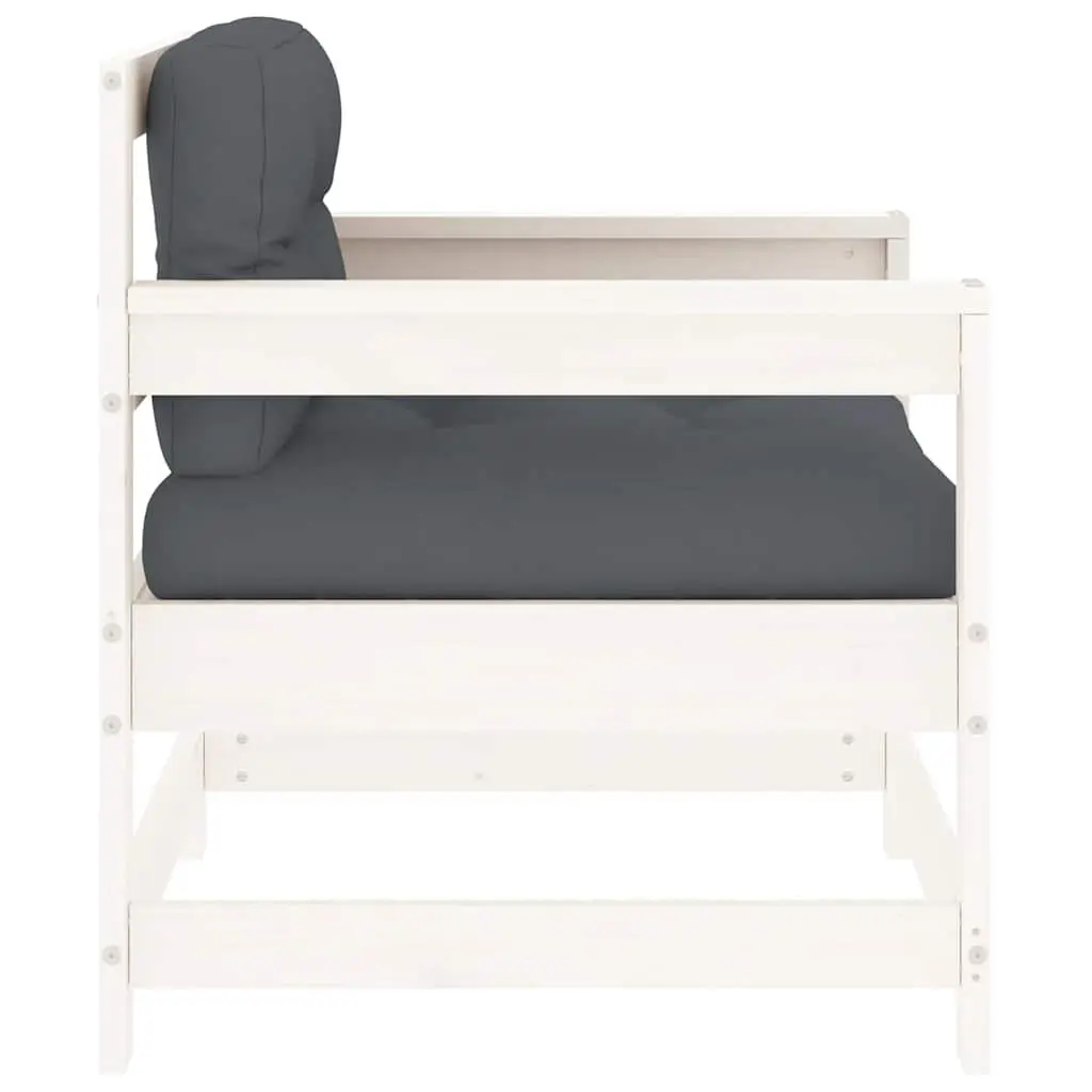 Garden Chairs with Cushions 2 pcs White Wood Patio Outdoor Seating Armrest