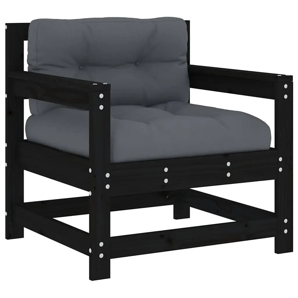 Outdoor Garden Chairs with Cushions 2 Pcs Black Wooden Patio Seating Set