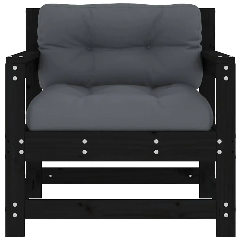 Outdoor Garden Chairs with Cushions 2 Pcs Black Wooden Patio Seating Set