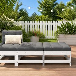 Premium White Wooden Garden Footstools with Cushions