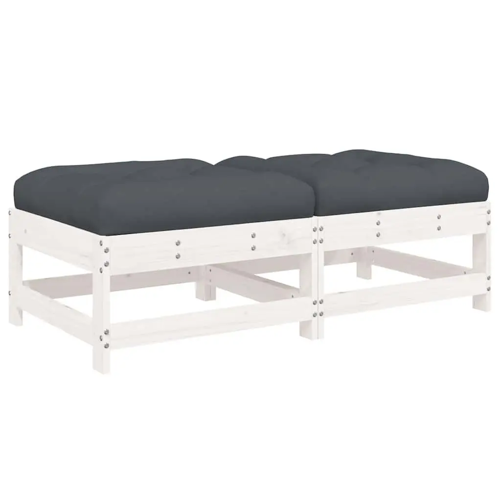 Garden Footstools Solid Pine Wood 2 Piece White Cushions