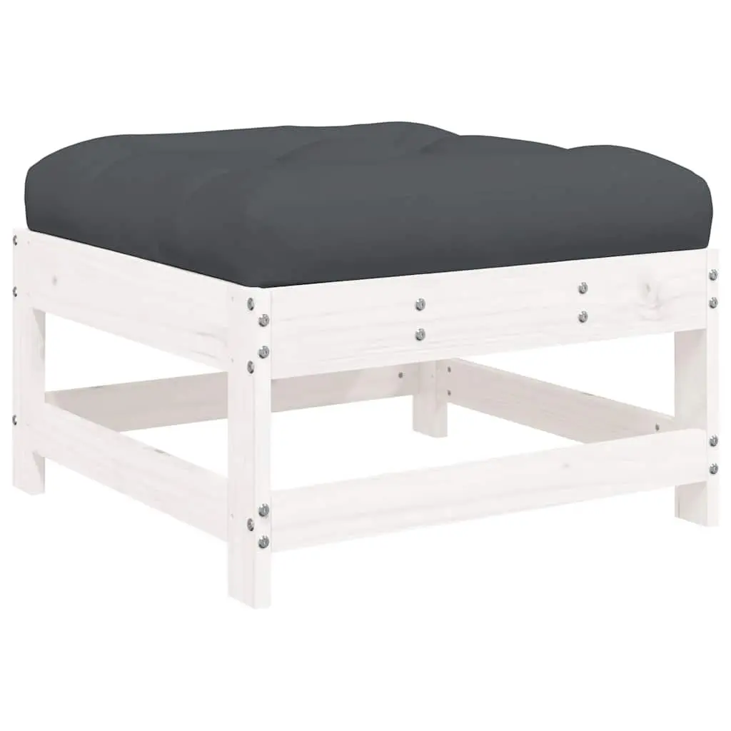 Garden Footstools Solid Pine Wood 2 Piece White Cushions