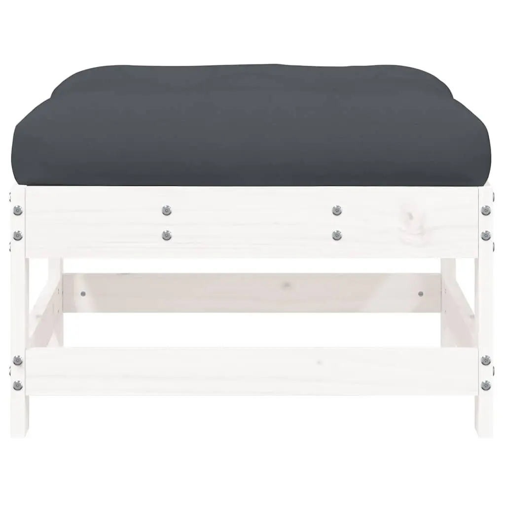 Garden Footstools Solid Pine Wood 2 Piece White Cushions